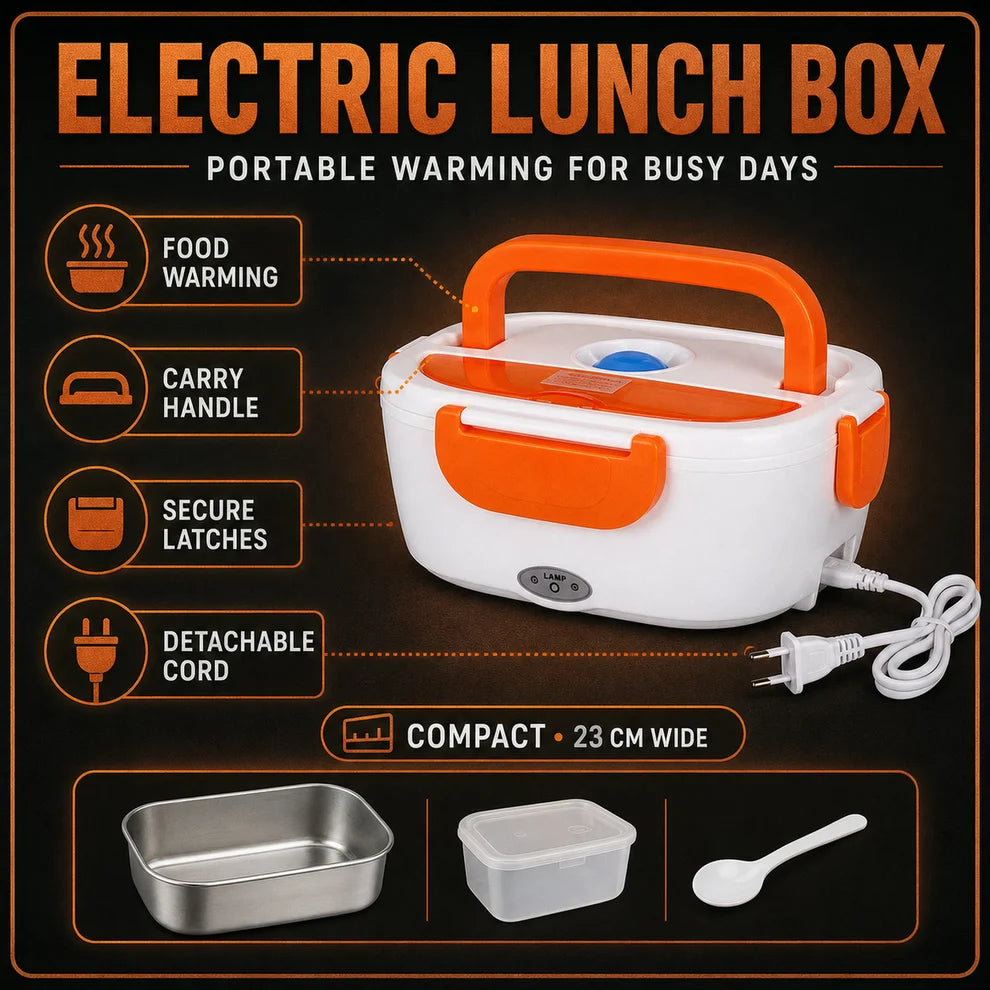 Electric Heated Lunch Box 3-in-1, 1.5L Stainless Steel Food Warmer for Home, Office, Car and Travel