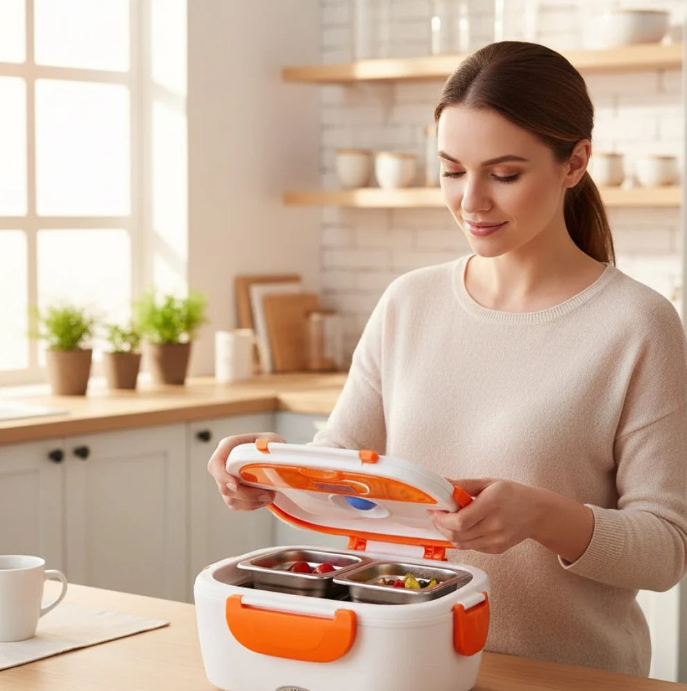 Electric Heated Lunch Box 3-in-1, 1.5L Stainless Steel Food Warmer for Home, Office, Car and Travel