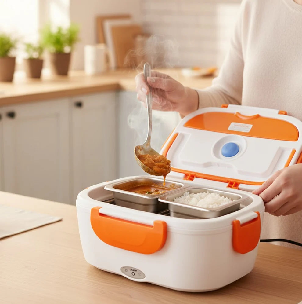 Electric Heated Lunch Box 3-in-1, 1.5L Stainless Steel Food Warmer for Home, Office, Car and Travel