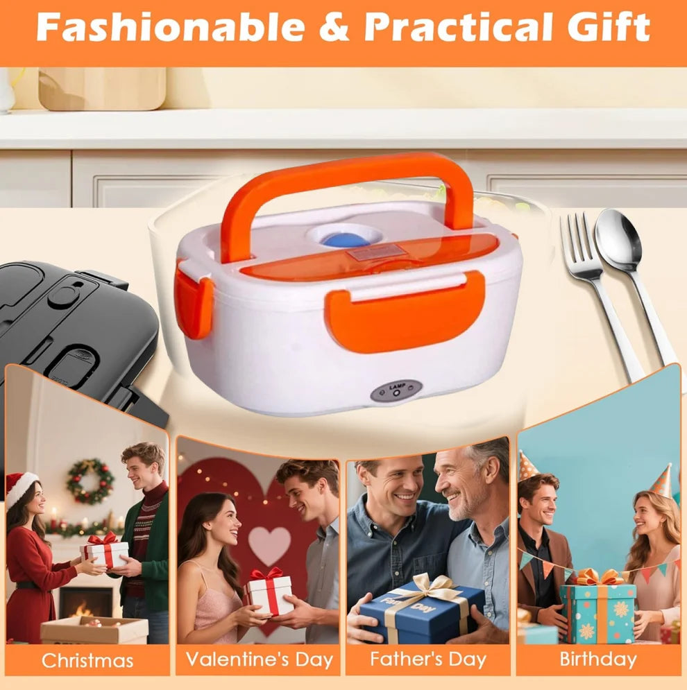 Electric Heated Lunch Box 3-in-1, 1.5L Stainless Steel Food Warmer for Home, Office, Car and Travel